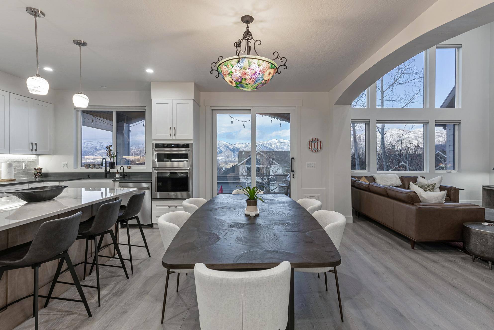 View From Head of Dining Table in Remodeled Utah Home Kitchen