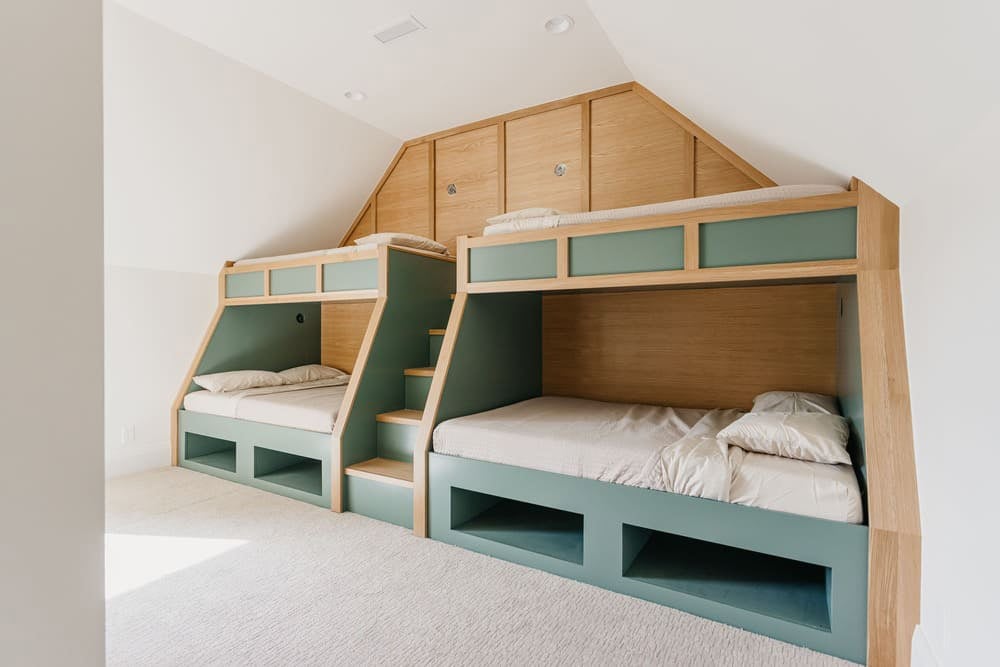 double bunk beds with wood details by 10x builders in utah county